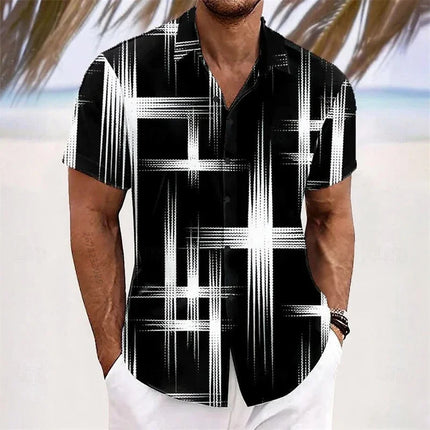 Men's Geometric 3D Printed Lapel Short Sleeve Casual Fashion Shirt Summer Outdoor Vacation Hawaiian Shirt