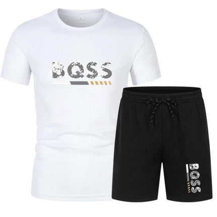 Summer men's short-sleeved set, casual fashion, men's quick-drying summer sports set, breathable mesh short-sleeved T-shirt shorts