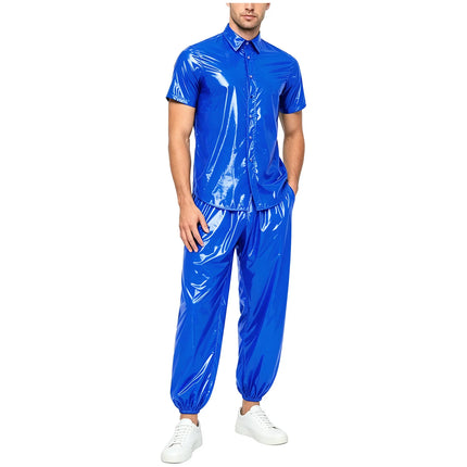 Men Glossy Waterproof Shirt Pants Raincoat Windbreaker for Camping Fishing Hiking Cycling Climbing Yoga Sauna Hip Hop Dance