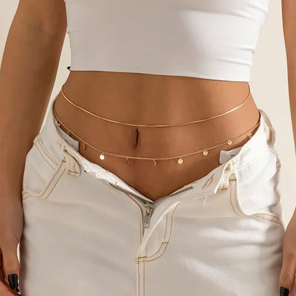 Beach Bikini Waist Chain Simple Double-layer Rhinestone Pentagram Pendant, Versatile Female Sexy Crystal Body Chain
