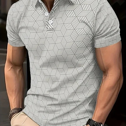 Men's summer polo shirt, black and white, polka dots, short sleeve, collar, casual, top, men's outdoor street polo shirt