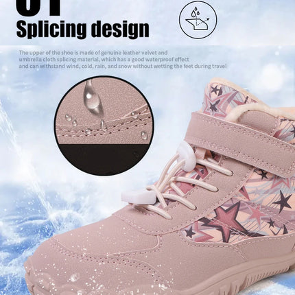 Waterproof Kids Barefoot Snow Boots 2025 New Wide Toe Winter Warm Fur Lined Shoes for Boys Girls Cold Weather Outdoor Sneakers