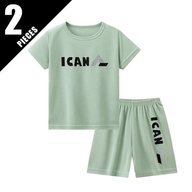 2/5-Piece Summer Kids' Multi-Color Quick-Drying Casual Short-Sleeved Shorts Set for Boys and Girls - Sporty and Comfortable