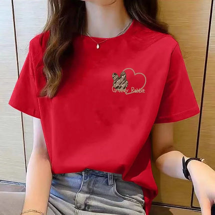 Tshirt Women Top Short Sleeve T Shirts New Korean T Shirt for Women T Shirt Round Neck Loose Fashion Tshirt Woman Top Cartoon