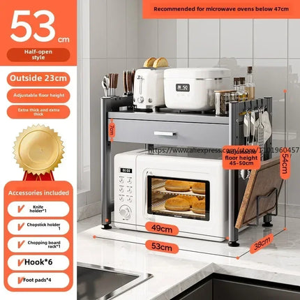 Kitchen Storage Rack Microwave Storage Rack Multi-functional Oven Rice Cooker Countertop with Drawer Shelf