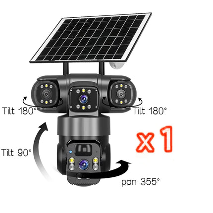 15MP IP Wifi Camera Wireless Solar Camera PTZ 3 Lens Outdoor Waterproof 10X Zoom Night Vision PIR Human Detect Security Camera