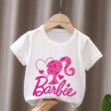 Hot Sale Barbie Princess Print Cartoon Kids T-Shirts Kawaii Girls Clothes Baby Boys Short Sleeve T shirt Summer Children Tops