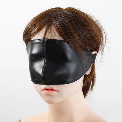 Black PU Leather Sex Eye Mask Cover Nose Large Area Sex Mask BDSM Accessoire Bdsm Bondage Restraints Sex Toys for Women Couples
