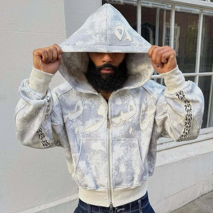 Light colored loose hoodie classic style new elastic zipper camouflage casual men's and women's street high-end hip-hop street j