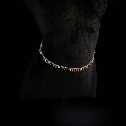 Rhinestone Body Chain Set with Nipple Clamps Back Chain and Waist Chain Luxury Multicolor Crystal Body Jewelry for Night Club