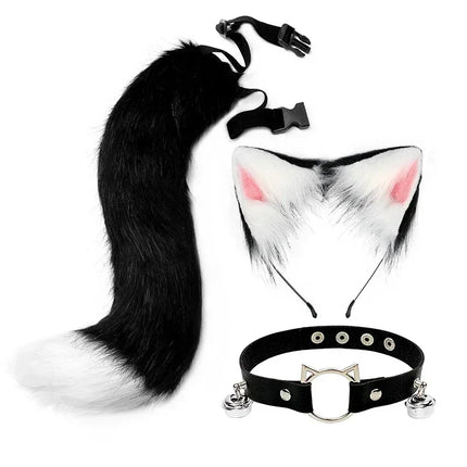Costume Accessory Set Fox Ears and Tail Soft Faux Fur Hair Band Animal Themed Cosplay Halloween Party