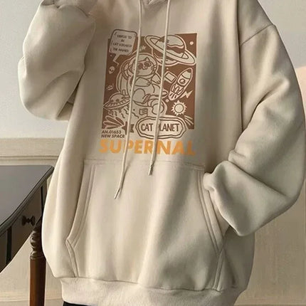 Autumn Cartoon Cat Planet Printed Hoodies Men's Y2K Vintage Purple Hooded Sweatshirts Women Hip Hop Fashion Fleece Hoody Clothes