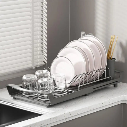 Extendable Dish Drying Rack Large Capacity Space Saving Utensil Storage Holder Hollow Design Dinnerware Organizer Dish Drainer