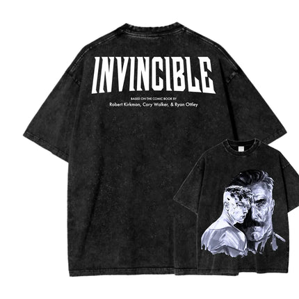 Superhero Anime Invincible Graphic Print Washed T-shirt Men Women New Fashion O-neck Cotton Tee Streetwear Hip Hop Oversized Top
