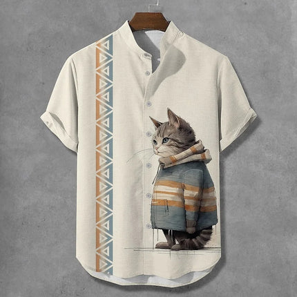 Linen Men's Tops Breathable Fashion Casual Hawaiian Men's Street Outdoor Seaside Beach Men's Tops Light Men's T-Shirt Plus Size
