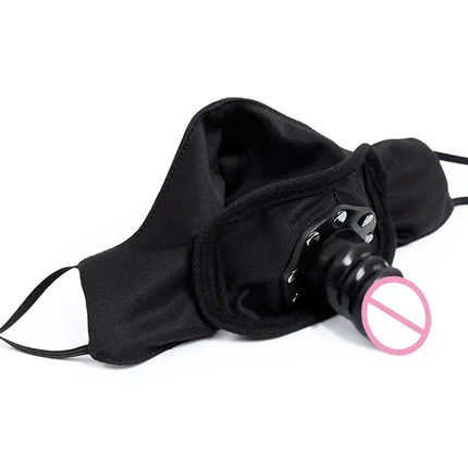 Black Mask Removable Open Mouth Gag Silicone Penis Plug Dildo Gag Penis Gag Fetish BDSM Bondage Sex Toys for Woman Adult Game