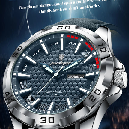 POEDAGAR Original Men's Wristwatch Top Luxury Waterproof Luminous Date Week Watch For Men Quartz Sport Leather Men's Watches Reloj