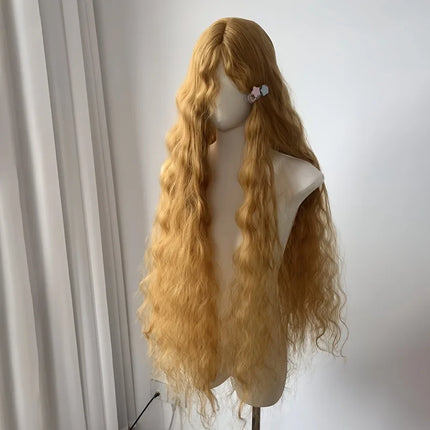 Golden Yellow Fluffy Wool Roll Mechanism Synthetic Wig | European and American Retro Lolita Super Long Hair Cover