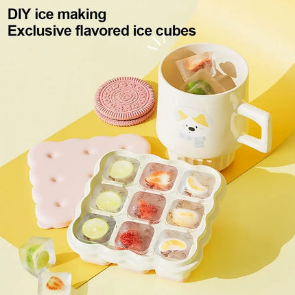 Cartoon 9 Grid Ice Cube Tray, Food Grade PP Ice Mold With Lid Household Freezer Ice Making Tool