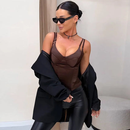 Sexy Double Layered Shoulder Straps Women Vest Elegant Backless Sleeveless Lace Up Female Top 2026 Spring Summer Lady Crop Tops