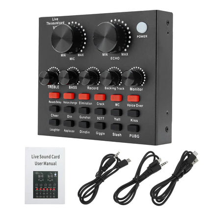 V8 Audio Sound Card USB Plug DJ Equipment Sound Cards Audio Mixer For Phone Computer PC Webcast Live External Karaoke Recording