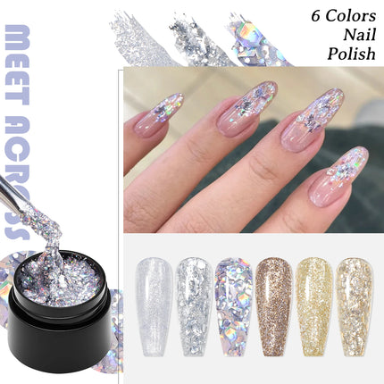 7PCS/SET Glitter Nail Polish,Sparkly Shiny UV LED Soak Off 6Colors Gel Polish Kit Home DIY Manicure Nail Salon Varnish With Tool