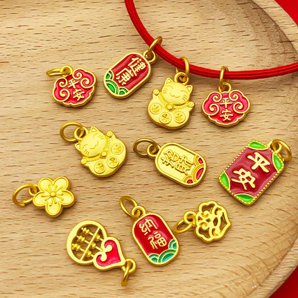 10/15pcs Antique & Sand-Gold Alloy Pendants for Wealth, Prosperity, and Good Fortune. DIY Chinese-style Charms for Bracelets