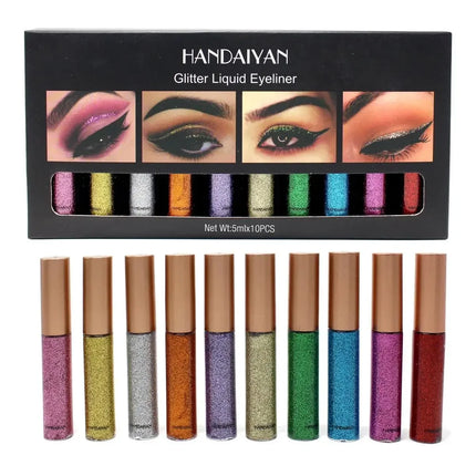Glitter Liquid Eyeliner Set 10 Pieces Metallic Shimmer Eye Liner Long Lasting Sparkling Eyeshadow Tint Smudge Proof Cosmetics
