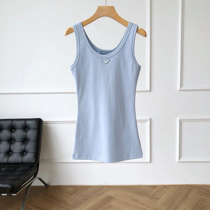2025 Summer New Women's Simple and Versatile Slim Fit Sleeveless Vest Solid Color Sports Top