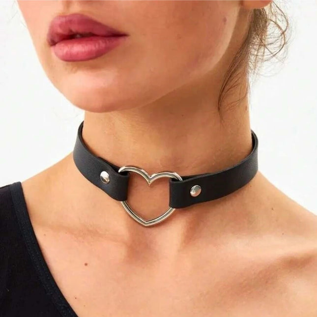 PU Leather Women Fashion Necklace Street Style Bdsm Bondage Erotic Collar Gothic Fetish Couple's Date or Nightclub Accessory