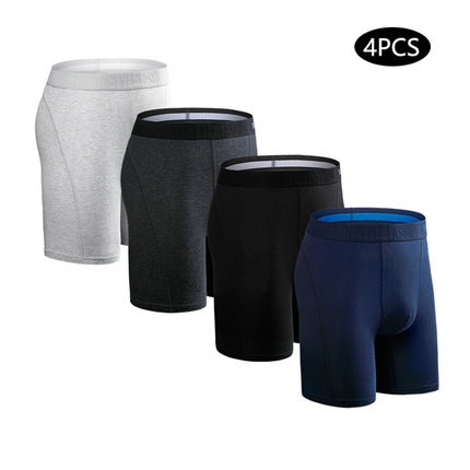 4-pack men's long boxer briefs plus size men's sexy long-leg cotton underpants fashion men's trunk briefs