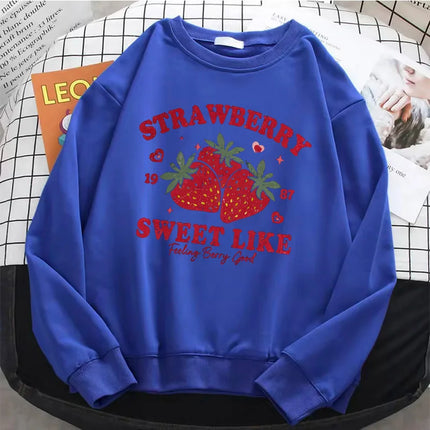 Strawberry Fashion Womens Solid Hoodies Basic Warm Fleece Sweatshirt Soft Breathable O-Neck Pullover Casual Female Clothes