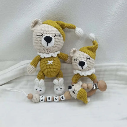 Newborn Mobile Gym Educational Ring Teething Toy Baby Cotton Baby Wooden Ring Rattle Crochet Wool Toy Customize Pacifier Chain