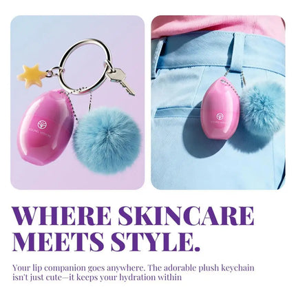Fruit Flavored Lip Mask Egg Cherry Strawberry Blueberry Peach, Hydrating Reduces Lip Lines Lip Care, Portable Puff Ball Keychain