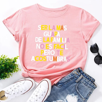 2024 Summer Women T Shirt Simple Spain Letter Print Female Short Sleeve T-shirt Harajuku Woman Tops Ladies  Tees