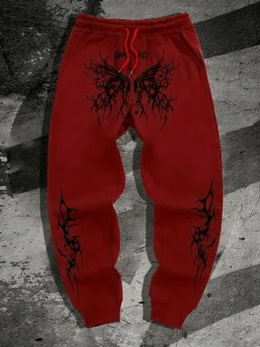 Dark Style Printed Sports Pants, Men's and Women's Street Fashion Pants, Casual and Comfortable Drawstring Sports Jogging Pants
