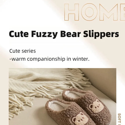 Cute Bear Fluffy Slippers Warm Plush House Shoes for Women and Men
