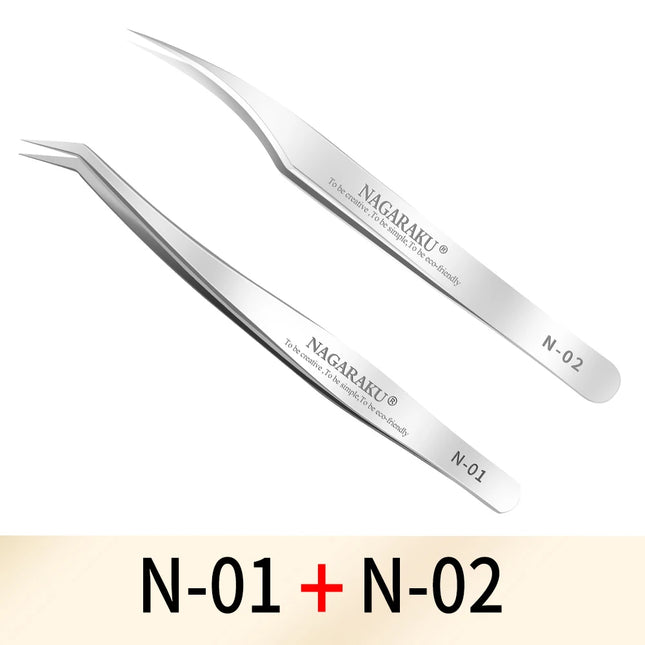 NAGARAKU Makeup Eyelashes 2pcs set N-01 N-02  Eyelashes Tweezers NH-12 NH-15  Accurate Lashes ST-12 ST-15  Pincet Stainless