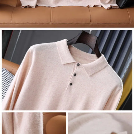 100% Pure Wool Cashmere Sweater Men's POLO Neck Knitted Pullover Autumn Winter New Warm Top Fashion Korean Edition Jacket