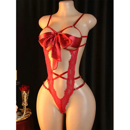 Black Erotic Lingerie Teddy Women Sexy Bodysuit Sultry Lace-Up Bra Ultra-Sensual Underwear For Sex Nighttime Crotchless Babydoll