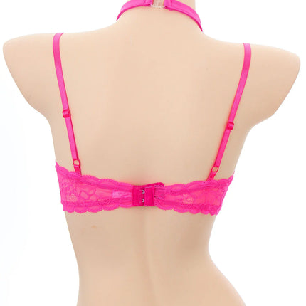 Womens 1/4 Cups Underwire Hollow Out Open Cup Nipples Bra Halter O Ring Exposed Lace Push Up Brassiere Lingerie Bra Underwear