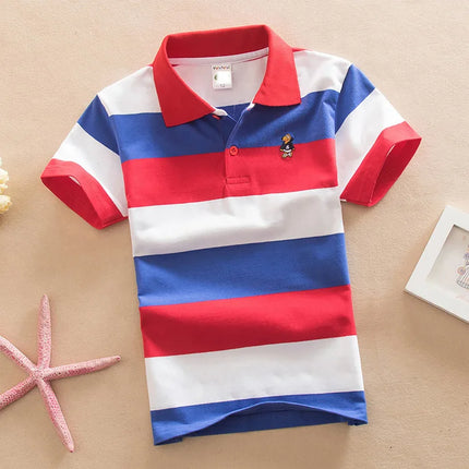Children's clothing short sleeved T-shirt summer clothes boys and girls striped polo shirt elastic cotton round neck T-shirt 0-1