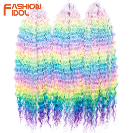 FASHION IDOL 22 Inch 300g 3PCS Ariel Curl Hair Water Wave Twist Crochet Hair Synthetic Ombre Brown Fiber Braiding Hair Extension