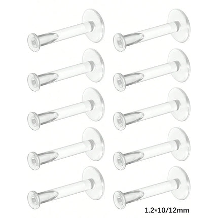 10pcs 16g Clear Earrings, Bioflex Labret Clear Piercing Retainers Plastic Clear Piercings Stud Earrings  Cartilage Helix Tragus
