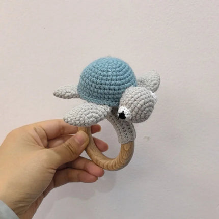 Handmade Crochet Rattle Play Gym Pendant for Kids Ocean Crochet Octopus Rattle Mobile Bell Ring Wooden Babies Gym Montessori Toy