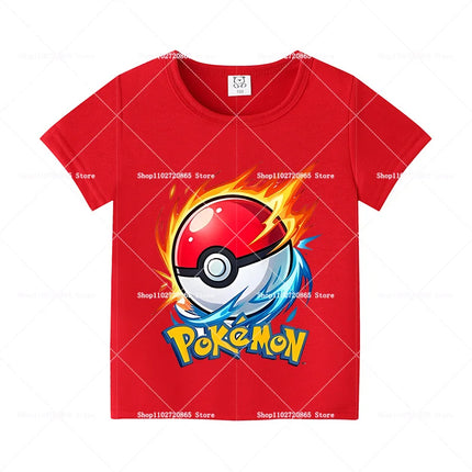 Pokemons Cotton T-Shirt Pikachu Eevee Cartoon Anime Tees Classic Game Fashion Printed Tops Summer Breathable Casual Clothes Gift
