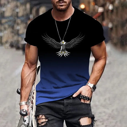 Men's Gradient Eagle 3D Printed T-shirt Summer Outdoor Leisure Sports Quick-Drying Short-Sleeved Tops Plus Size Men's Clothing