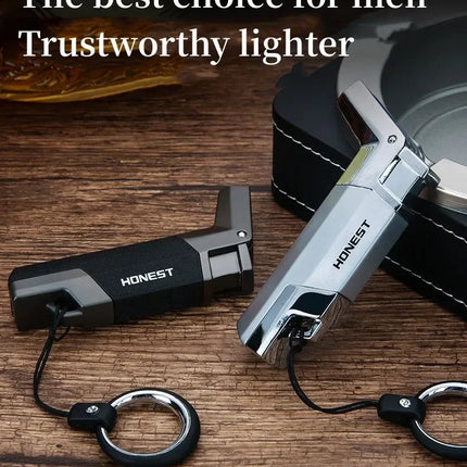 HONEST Outdoor Adventure BBQ Windproof Turbo Jet 1300 C Turbo Torch Cigar Lighter Keyring Gas Lighter Men's Smoking Gadget