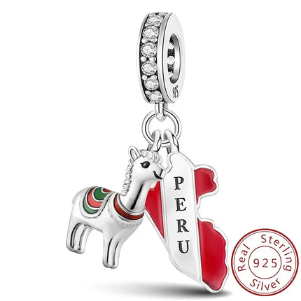 925 Sterling Silver Alpaca Rainbow Global Travel Series Plan Charms Bracelet Bangle Making Gift Of High Quality Fine Jewelry