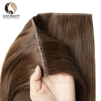 Blonde injected Hole Weft Human Hair Extensions Straight Twin Tab Butterfly Weft Natural Invisible Brown Hole Weft Extensions